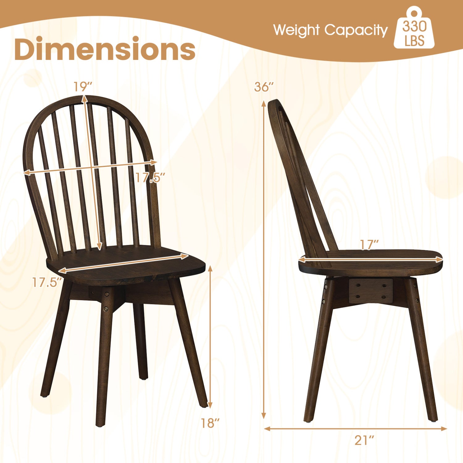 Swivel Windsor Dining Chairs Set of 4 with Solid Rubber Wood Frame