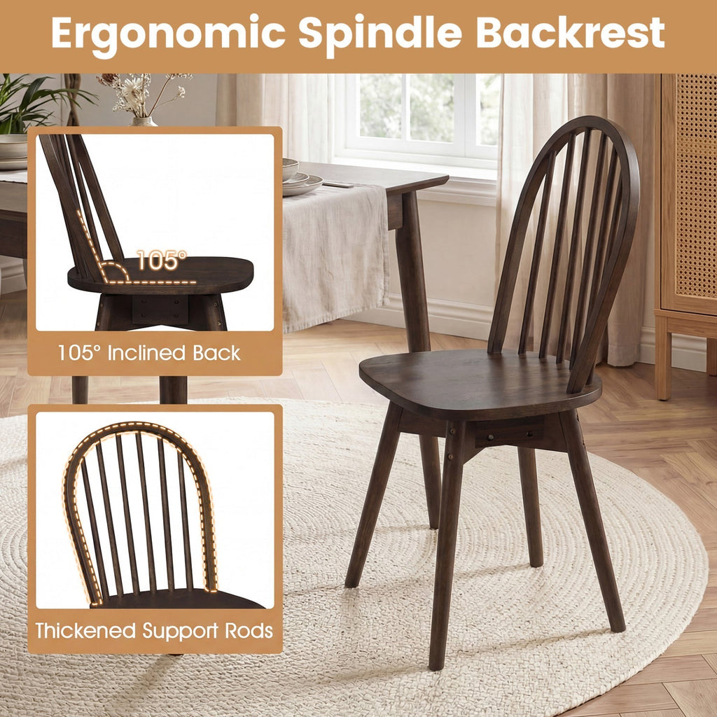 Swivel Windsor Dining Chairs Set of 4 with Solid Rubber Wood Frame