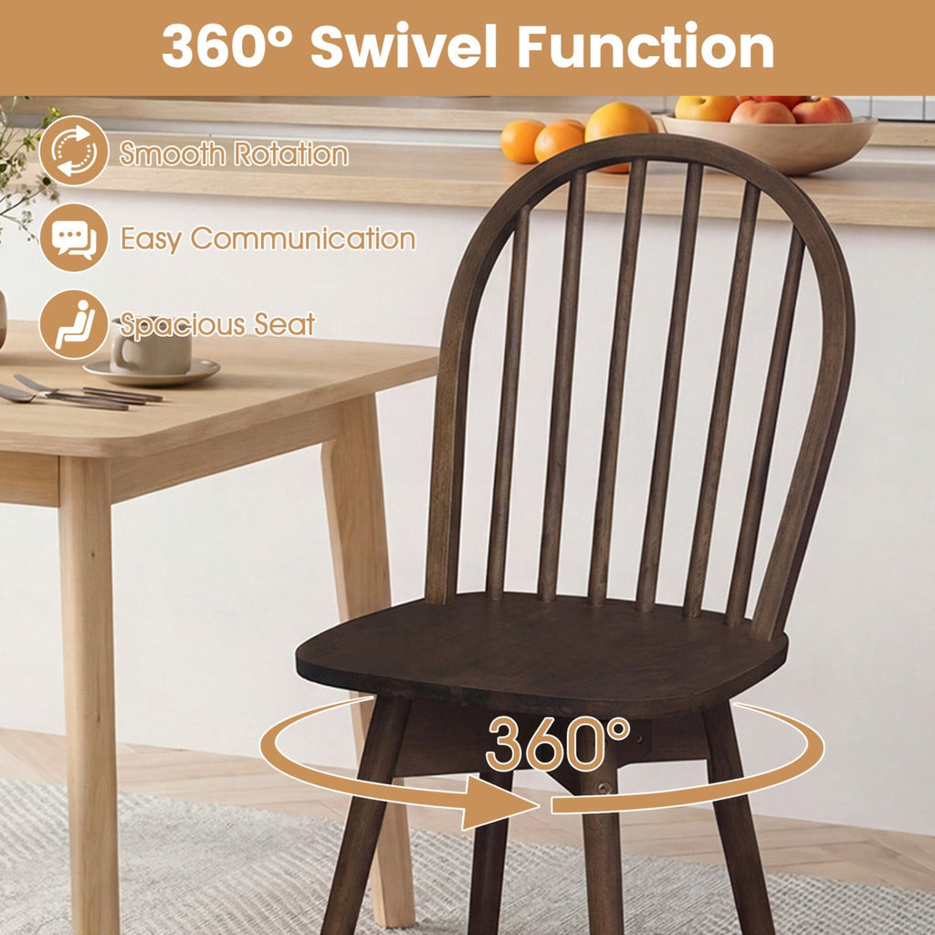 Swivel Windsor Dining Chairs Set of 4 with Solid Rubber Wood Frame
