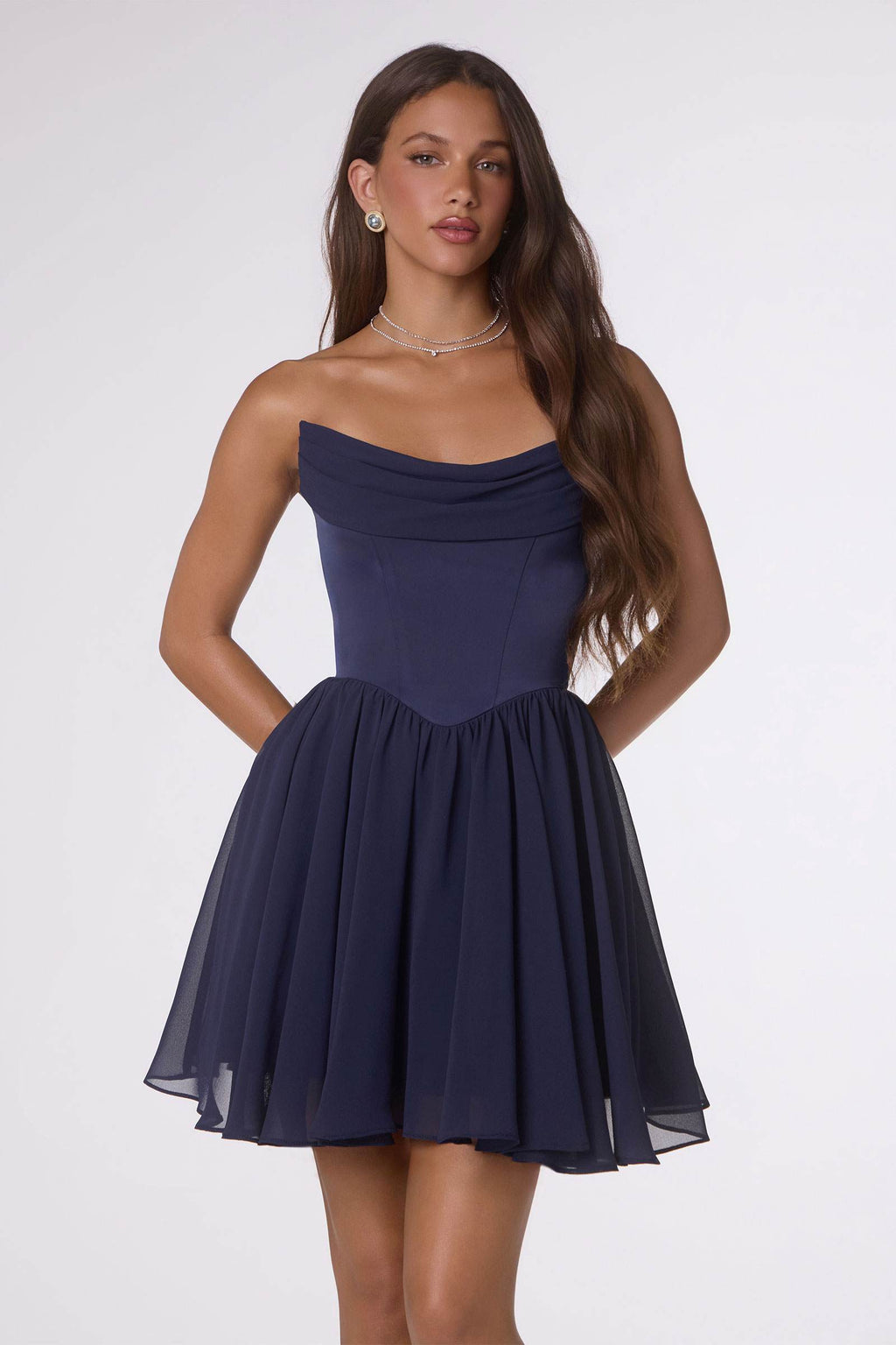 Amoris T740 Strapless Fit and Flare Mini Chiffon Dress