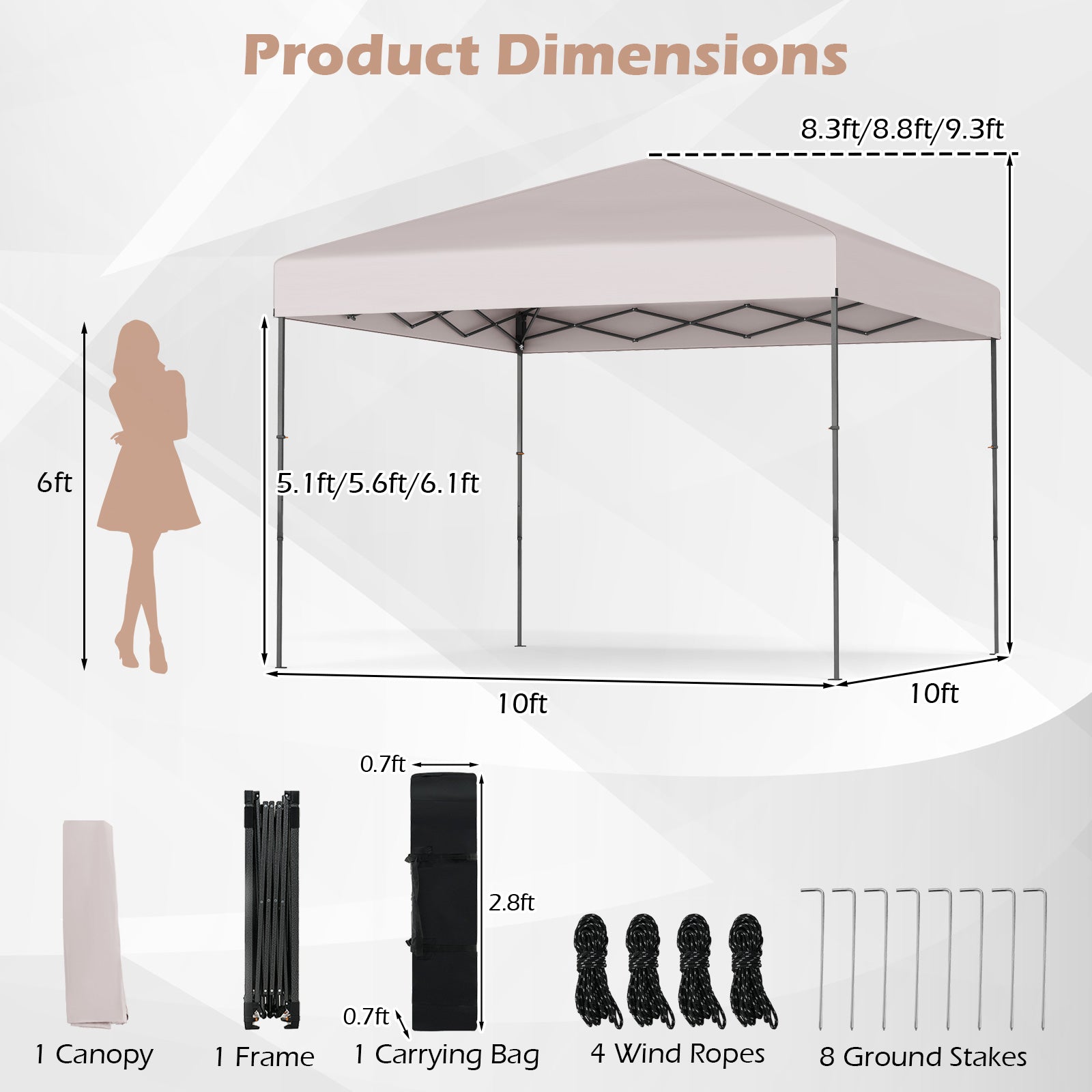 10 X 10 Feet Pop up Canopy Tent with Portable Carrying Bag and 8 Stakes