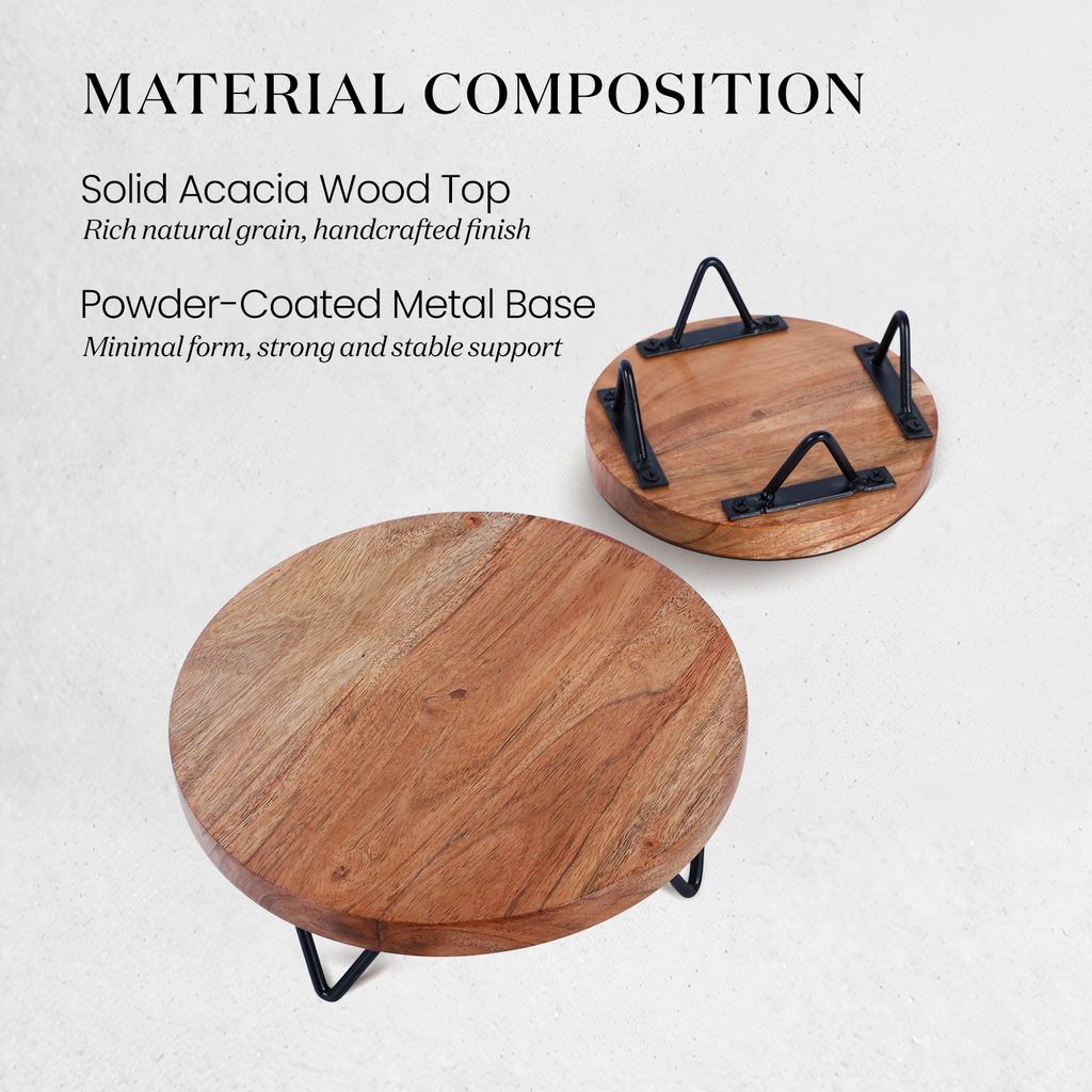 Wood Riser Set of 2 Round Trivet Display Stand 6" 8" Decor