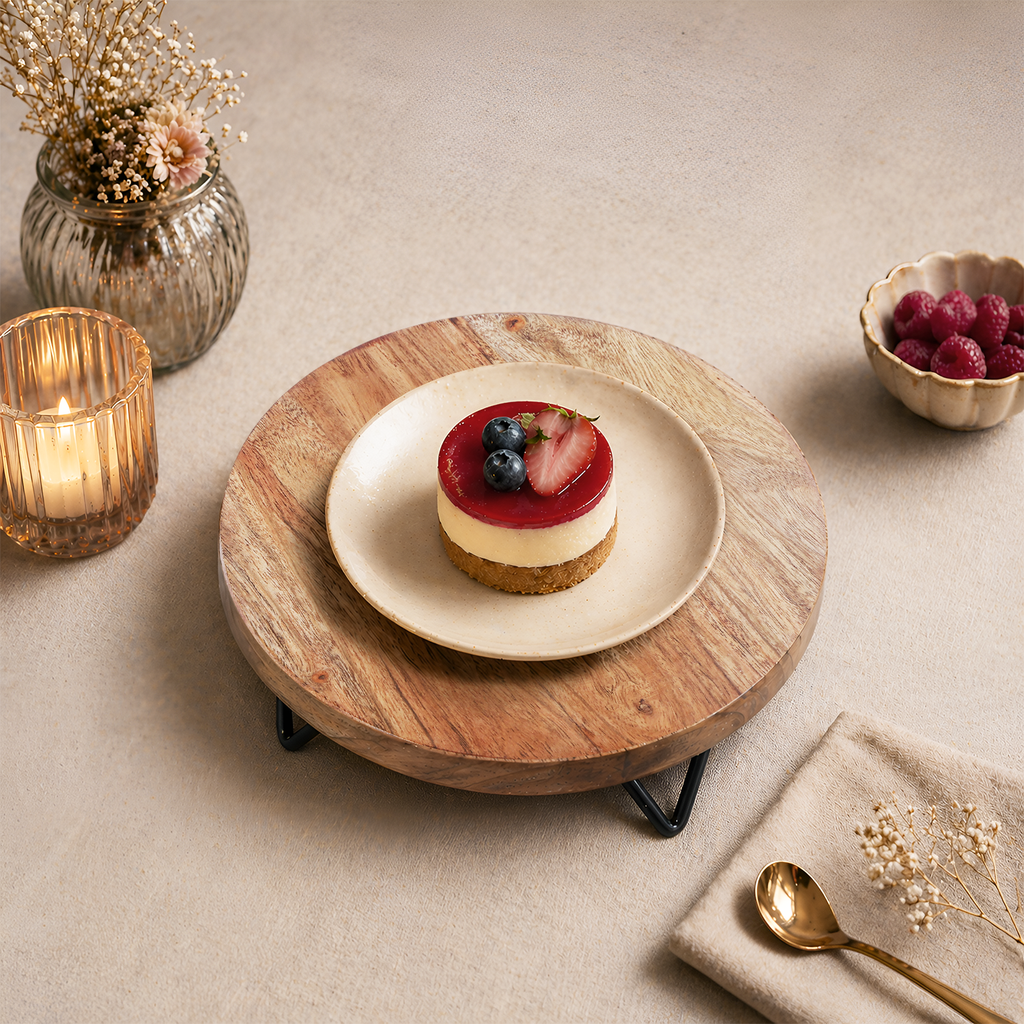 Wood Riser Set of 2 Round Trivet Display Stand 6" 8" Decor