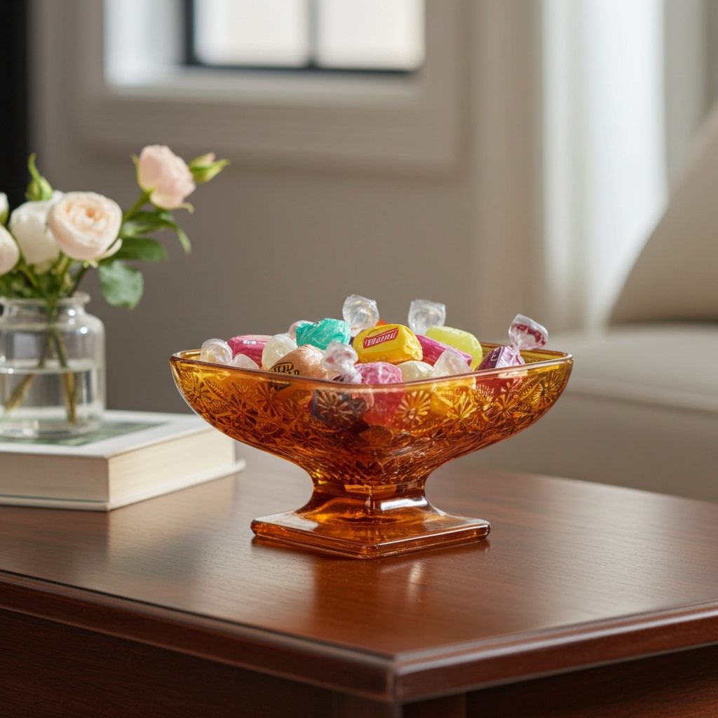 Indiana Glass Amber Carnival Glass Pedestal Candy Dish – Diamond Form