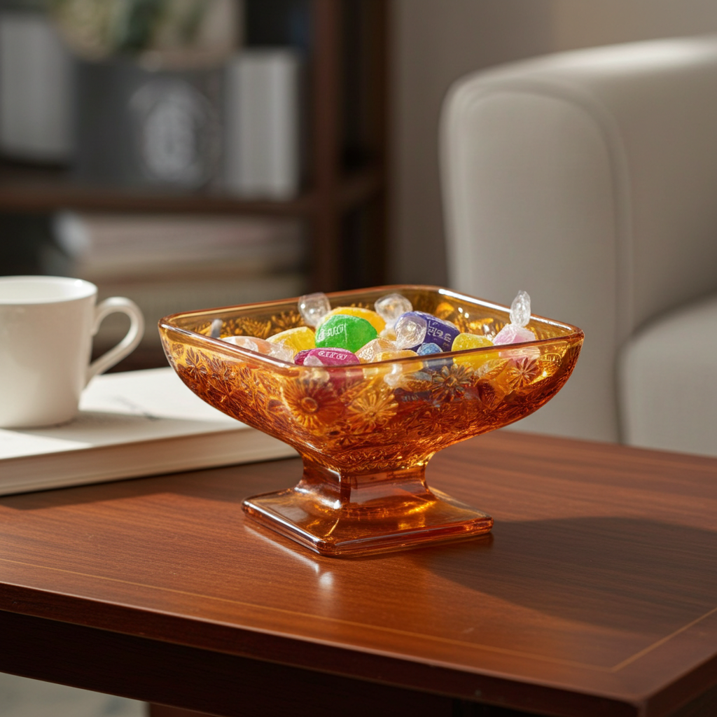 Indiana Glass Amber Carnival Glass Pedestal Candy Dish – Diamond Form