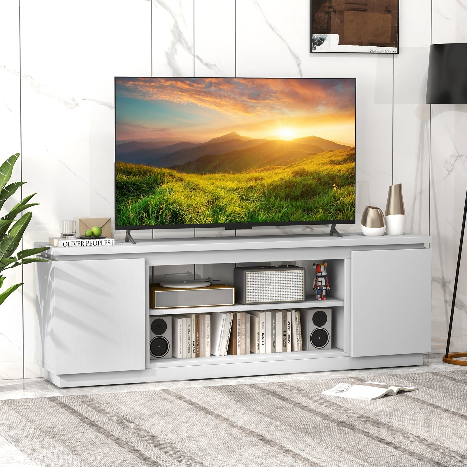 TV Cabinet with 3 Adjustable Shelves and Anti-Tipping Kits for TVs up to 80 Inch