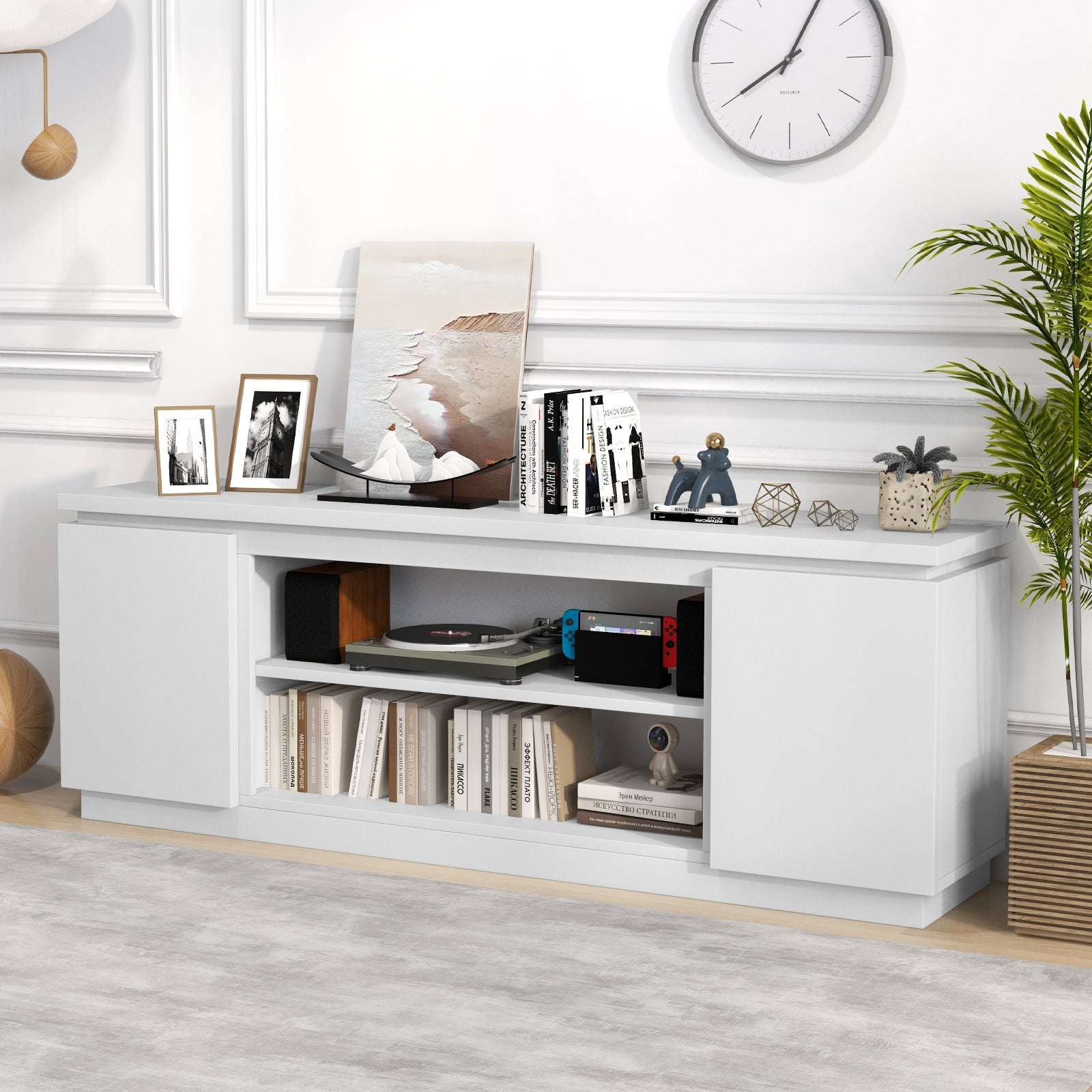 TV Cabinet with 3 Adjustable Shelves and Anti-Tipping Kits for TVs up to 80 Inch
