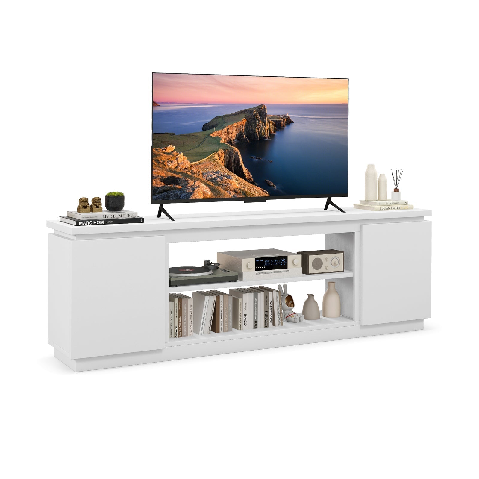 TV Cabinet with 3 Adjustable Shelves and Anti-Tipping Kits for TVs up to 80 Inch