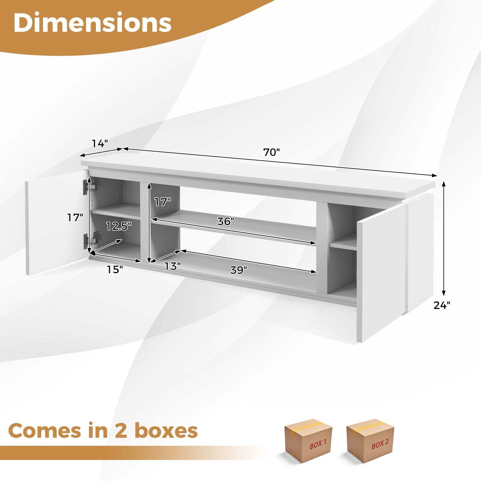 TV Cabinet with 3 Adjustable Shelves and Anti-Tipping Kits for TVs up to 80 Inch