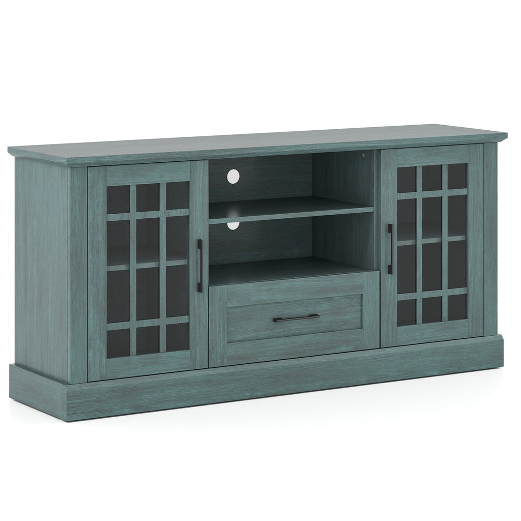 TV Stand for TVs up to 70 with Glass Doors Cubbies and Drawer