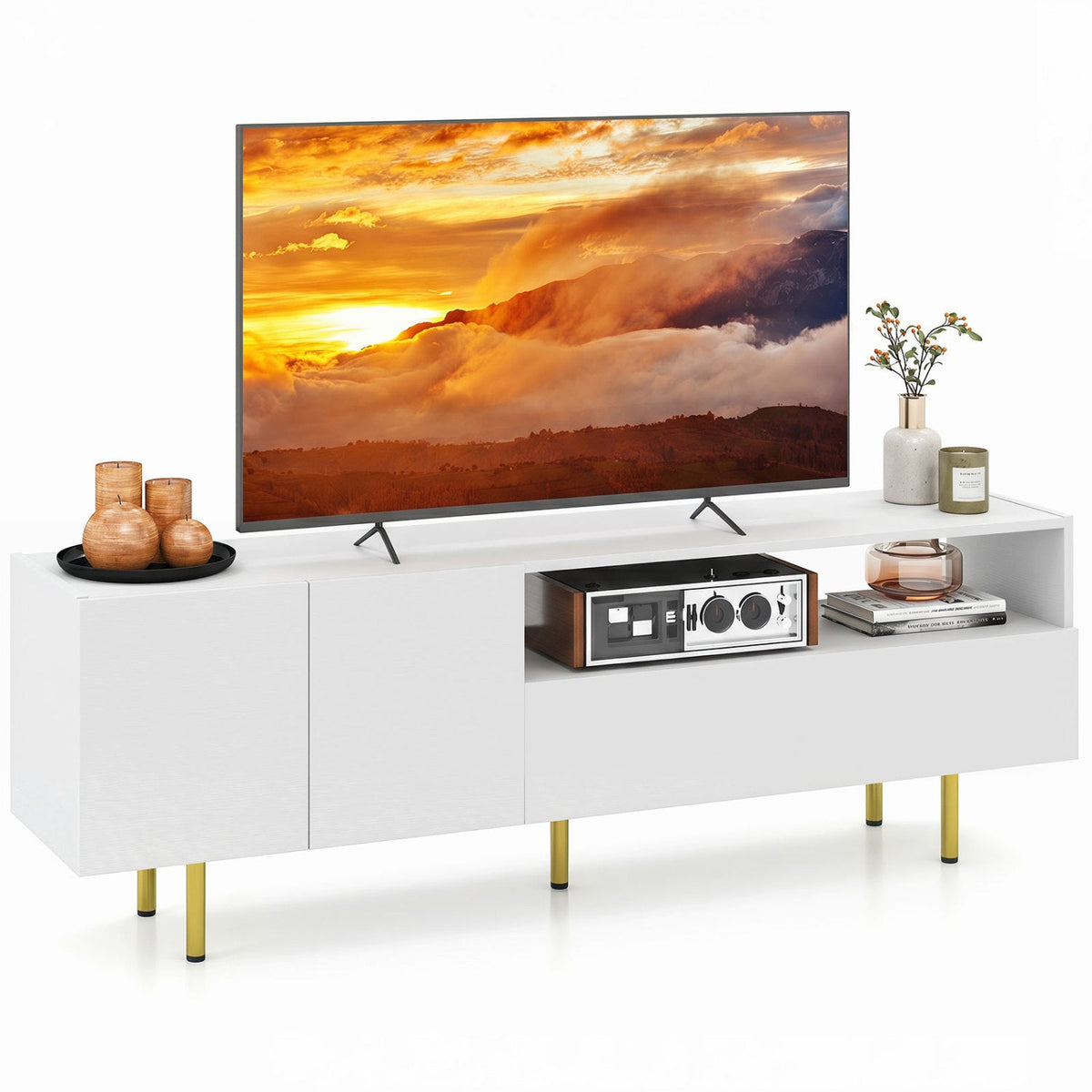 TV Stand for TVs up to 70" with Storage Cabinet and Metal Legs