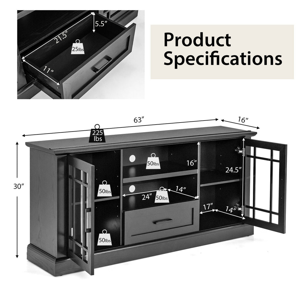 TV Stand for TVs up to 70 with Glass Doors Cubbies and Drawer
