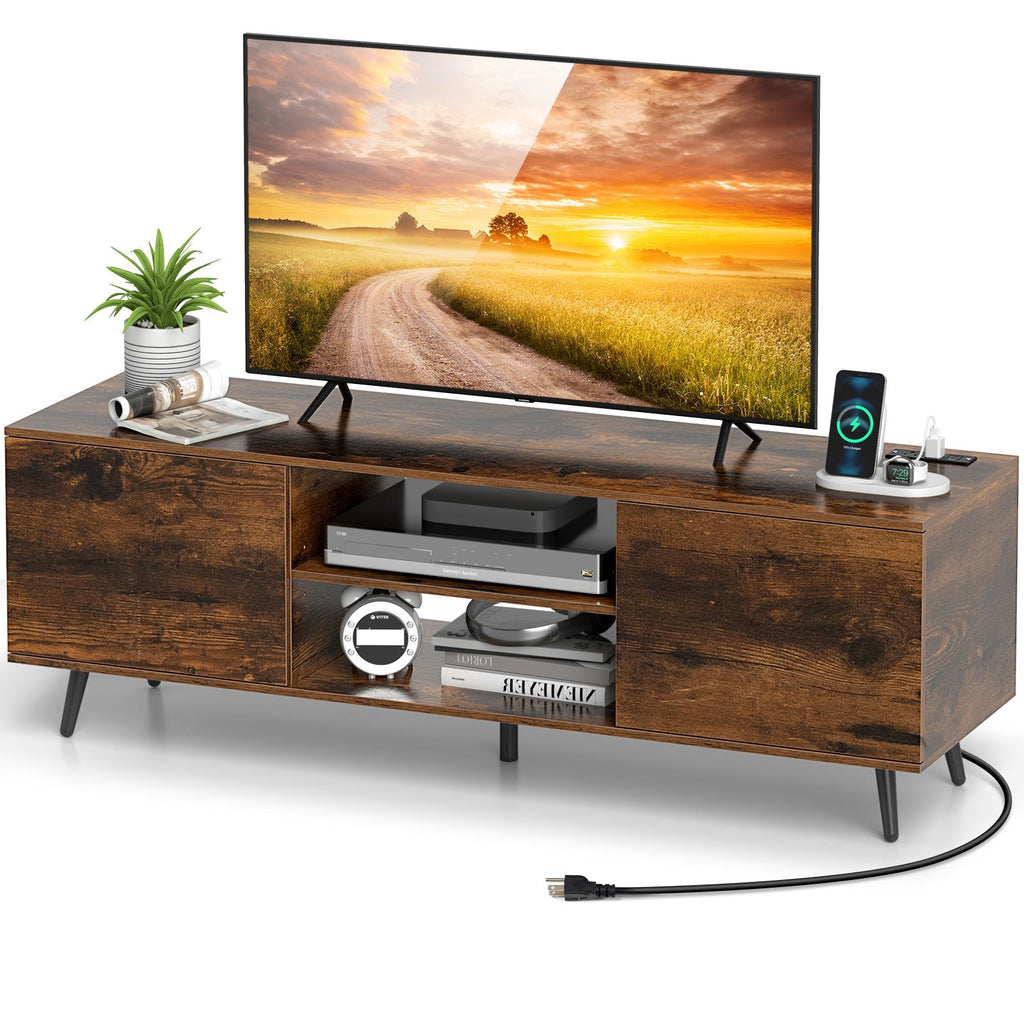 TV Stand with Power Outlets and Adjustable Shelf for 60 Inch TVs
