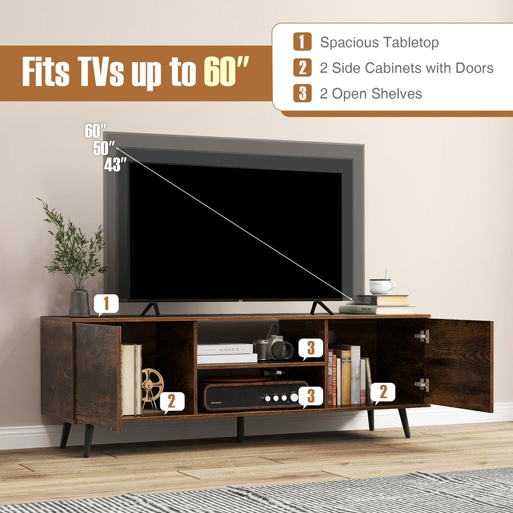 TV Stand with Power Outlets and Adjustable Shelf for 60 Inch TVs
