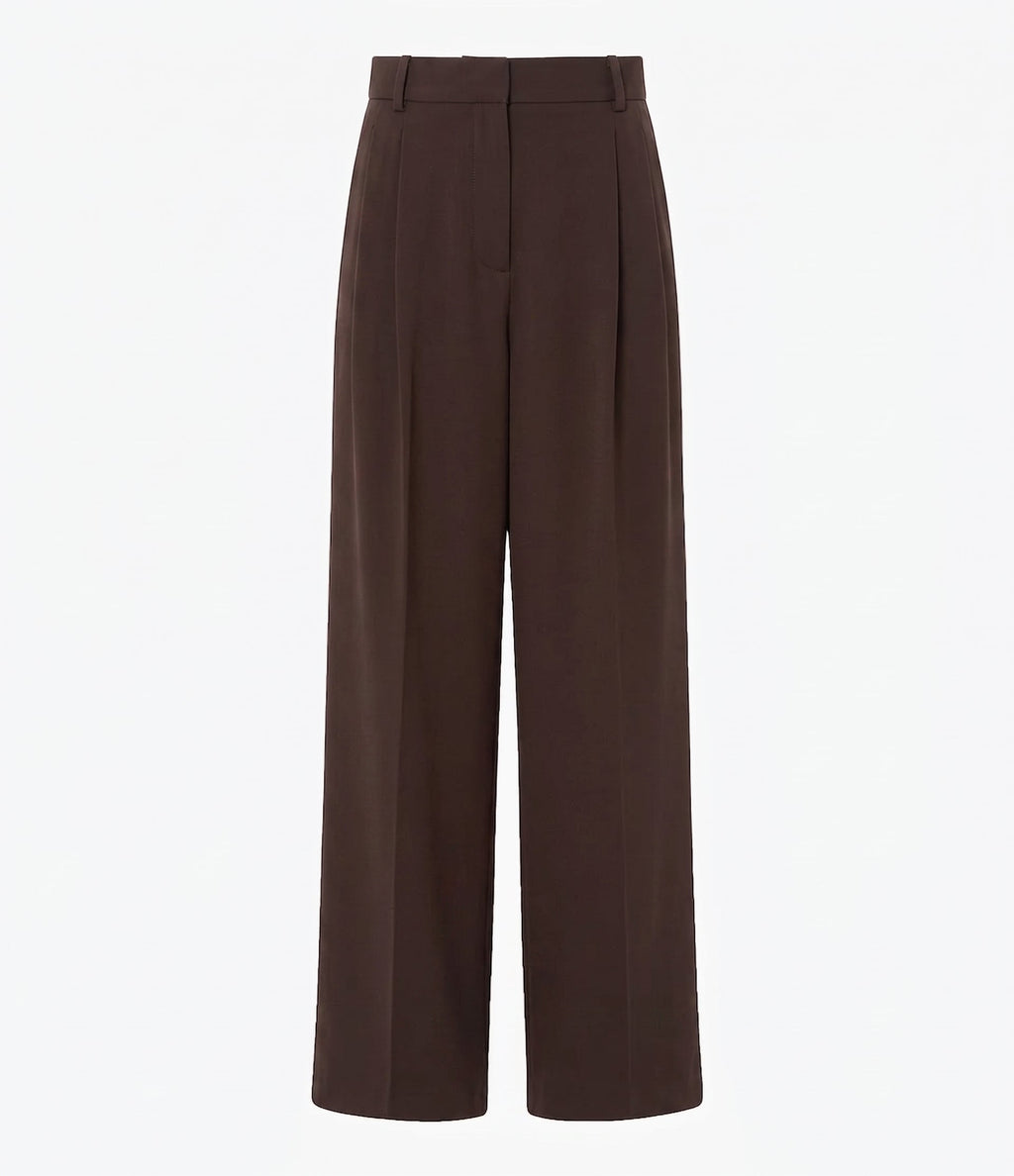 Twill Pleated Trouser | Dark Chocolate