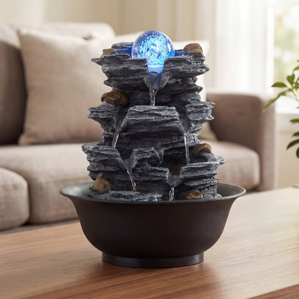 Tabletop Water Fountain with Rolling Crystal Ball and Color-Changing LED Light
