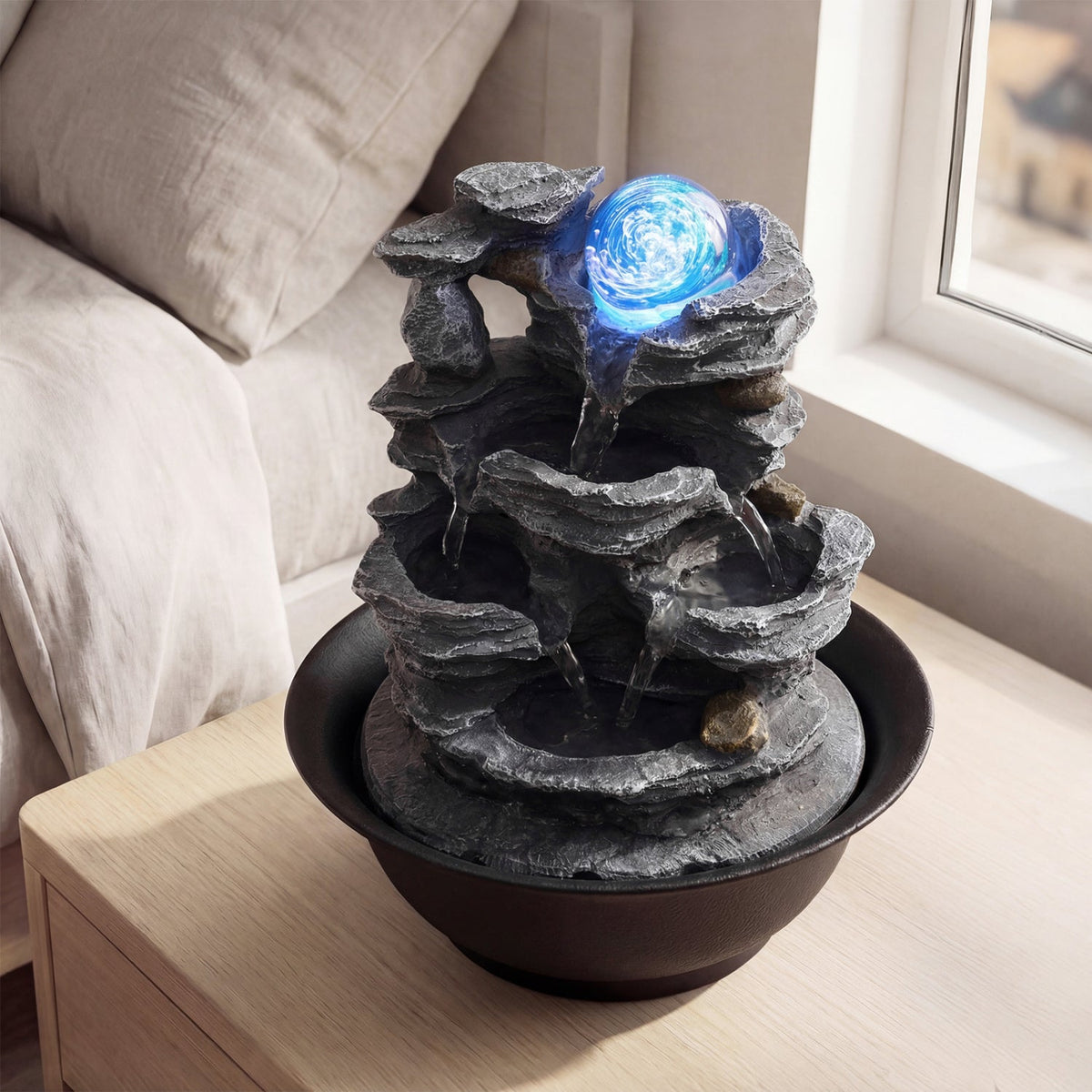 Tabletop Water Fountain with Rolling Crystal Ball and Color-Changing LED Light