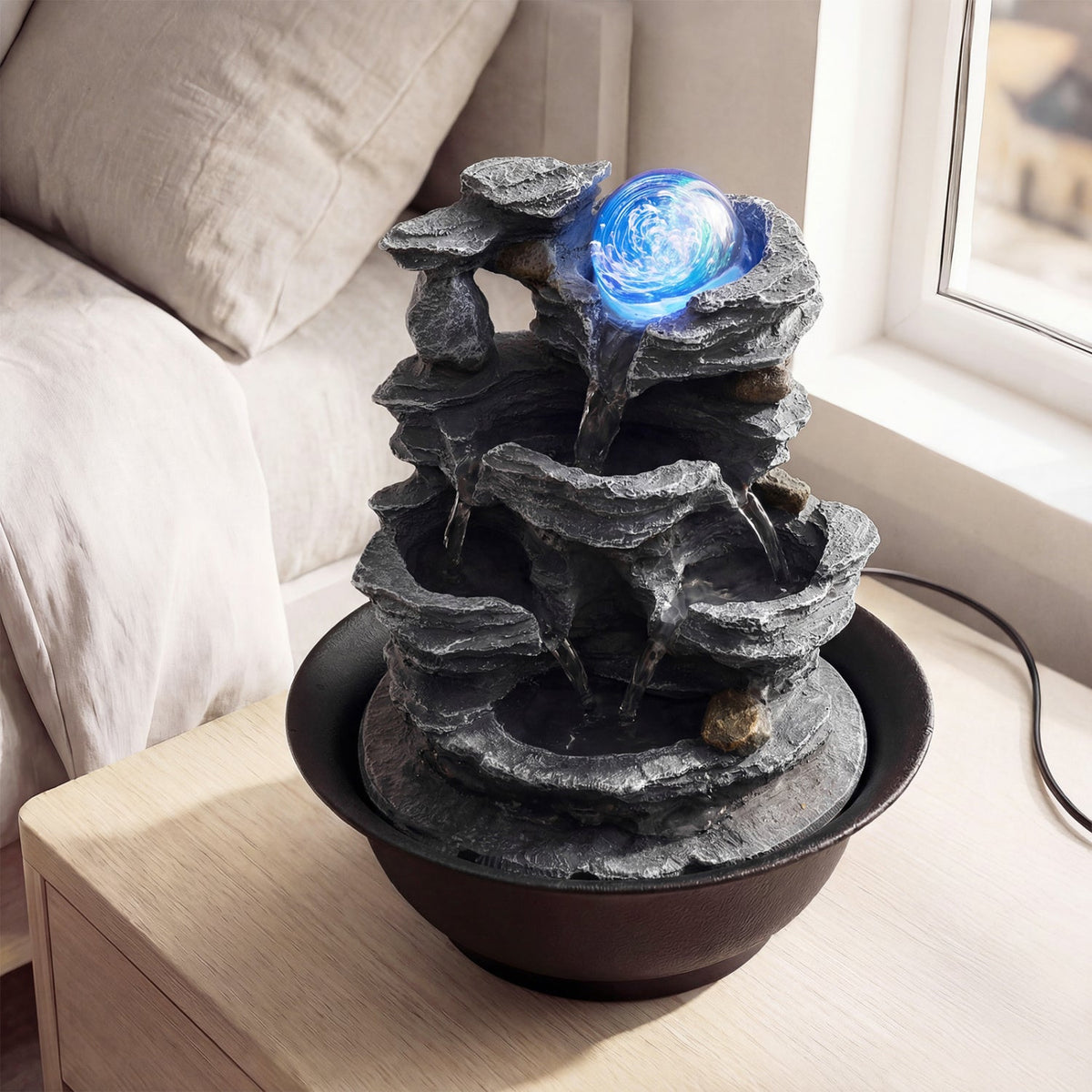 Tabletop Water Fountain with Rolling Crystal Ball and Color-Changing LED Light