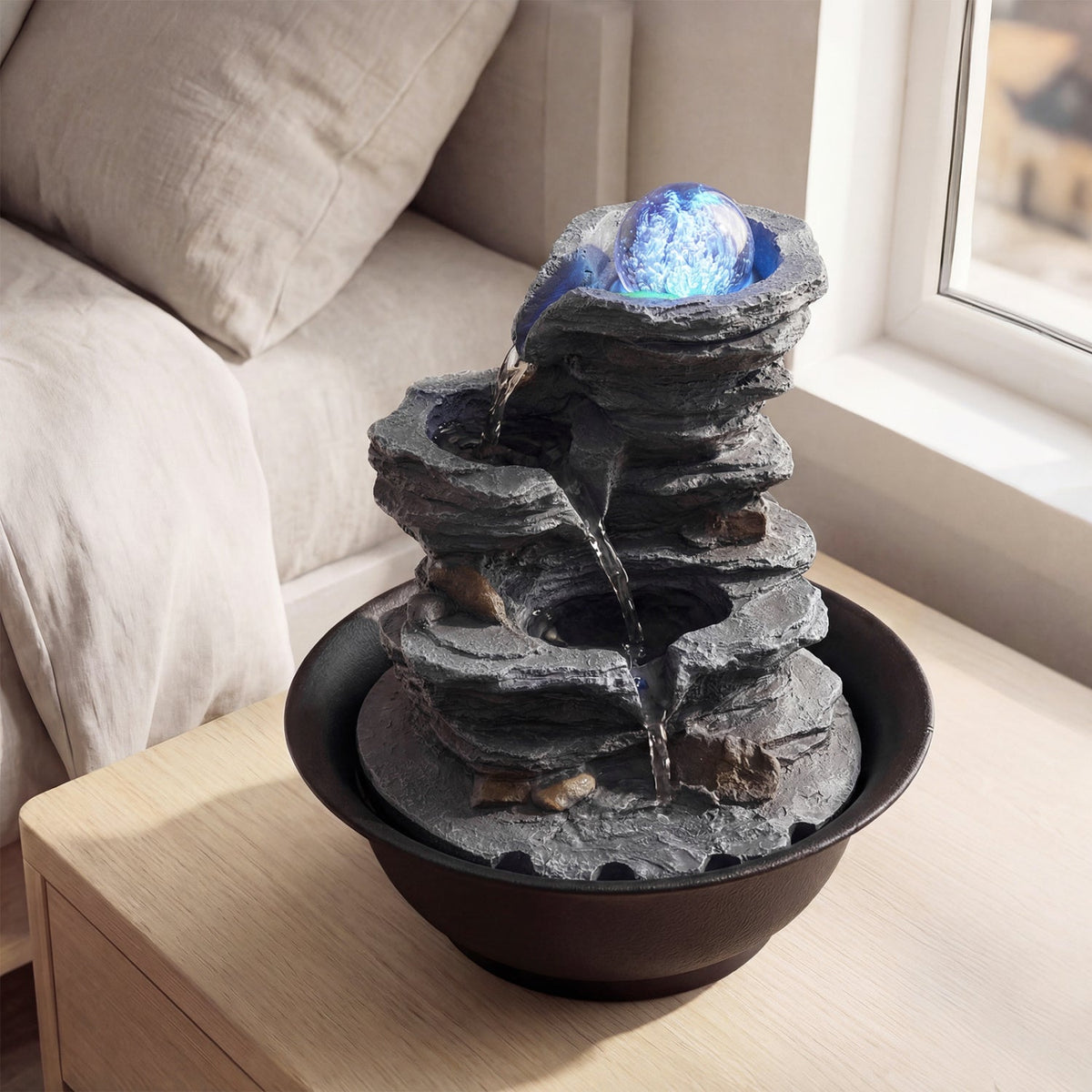 Tabletop Water Fountain with Rolling Crystal Ball and Color-Changing LED Light