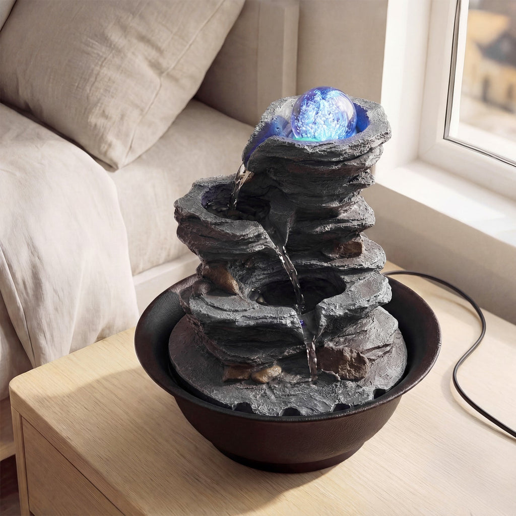 Tabletop Water Fountain with Rolling Crystal Ball and Color-Changing LED Light