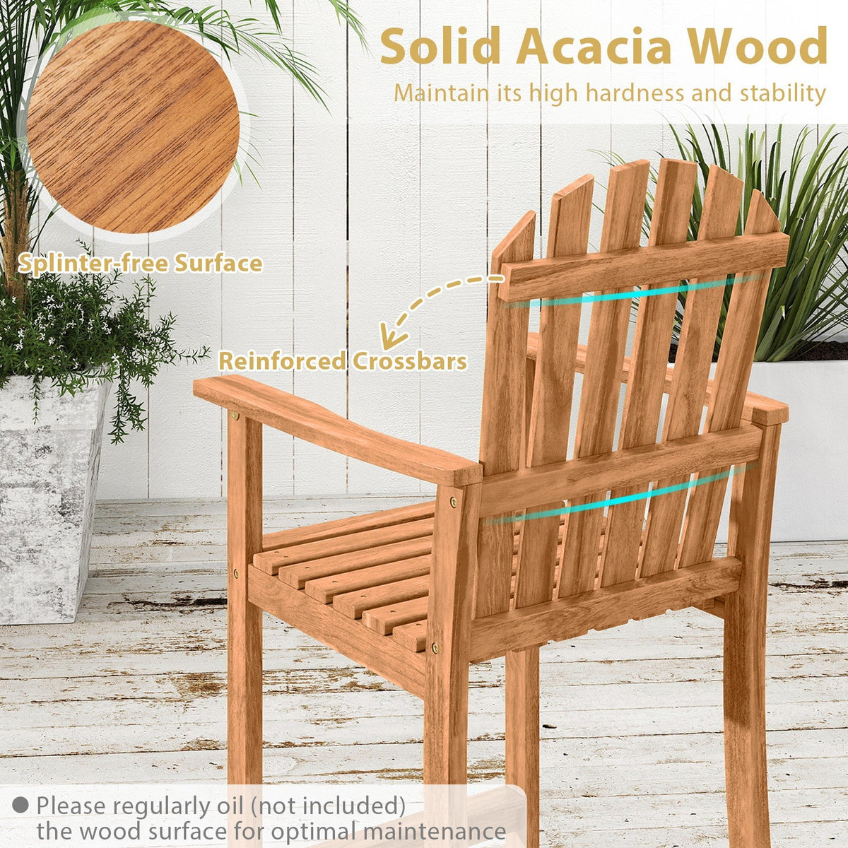 Tall Adirondack Chair with Armrests and Footrest for Deck