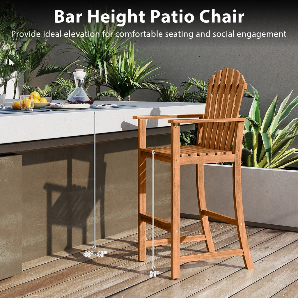 Tall Adirondack Chair with Armrests and Footrest for Deck