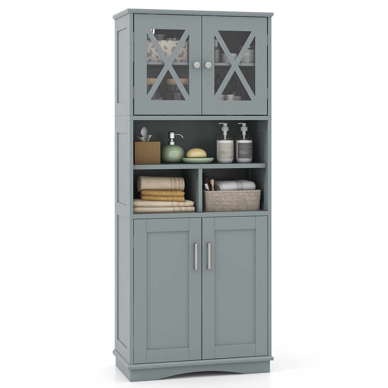Tall Bathroom Cabinet Large Floor Storage Cabinet with Acrylic Doors and 3 Cubes