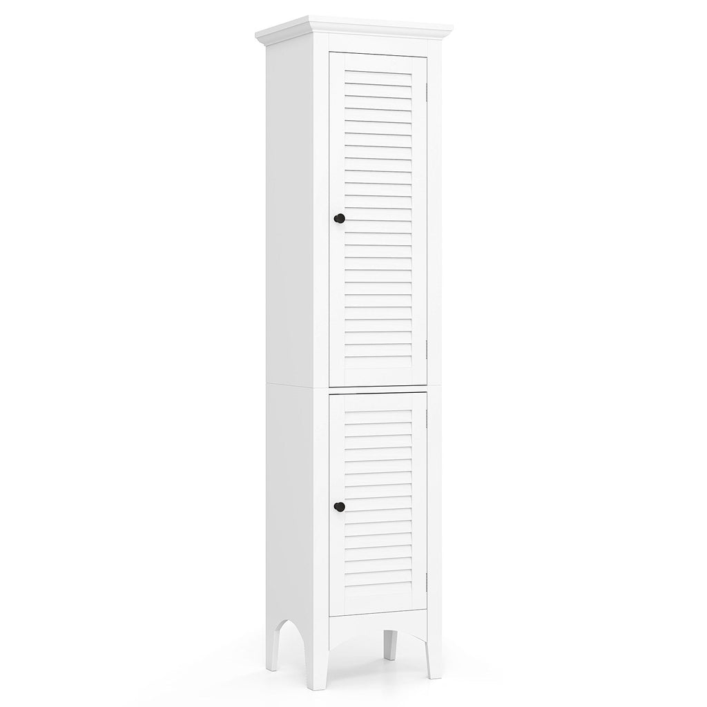 Tall Bathroom Floor Cabinet with Shutter Doors and Adjustable Shelf