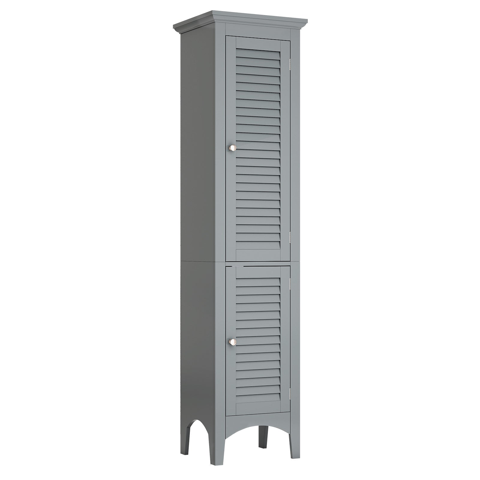 Tall Bathroom Floor Cabinet with Shutter Doors and Adjustable Shelf