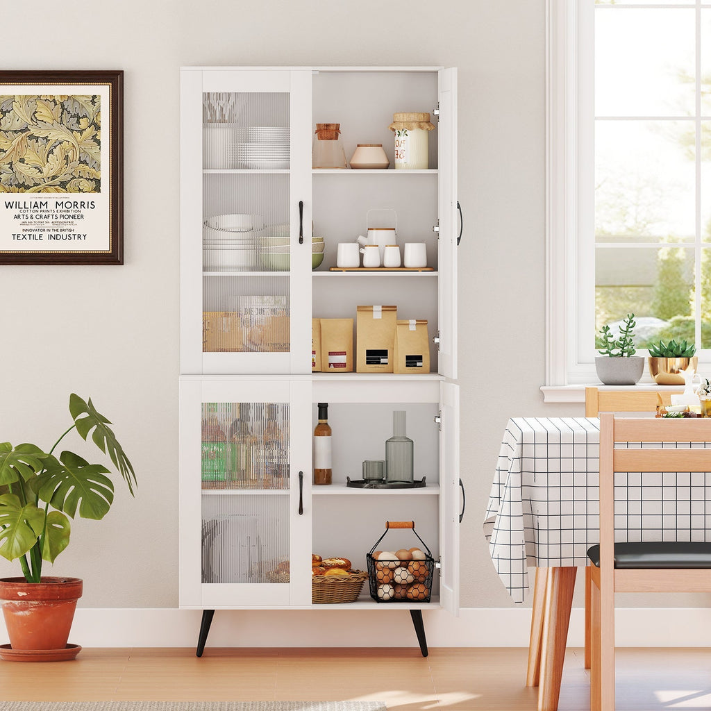 70.5 inch Tall Kitchen Pantry Cabinet Cupboard with 4 Transparent Doors