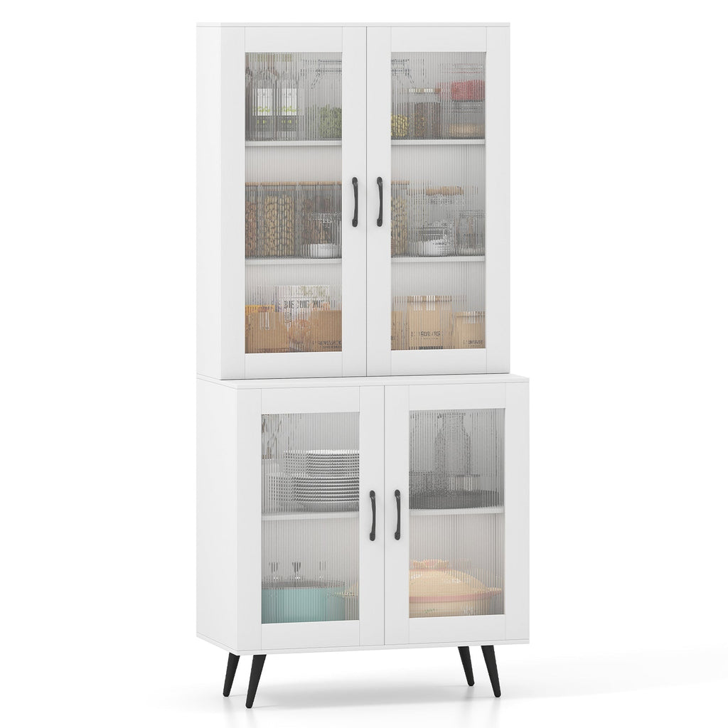 70.5 inch Tall Kitchen Pantry Cabinet Cupboard with 4 Transparent Doors