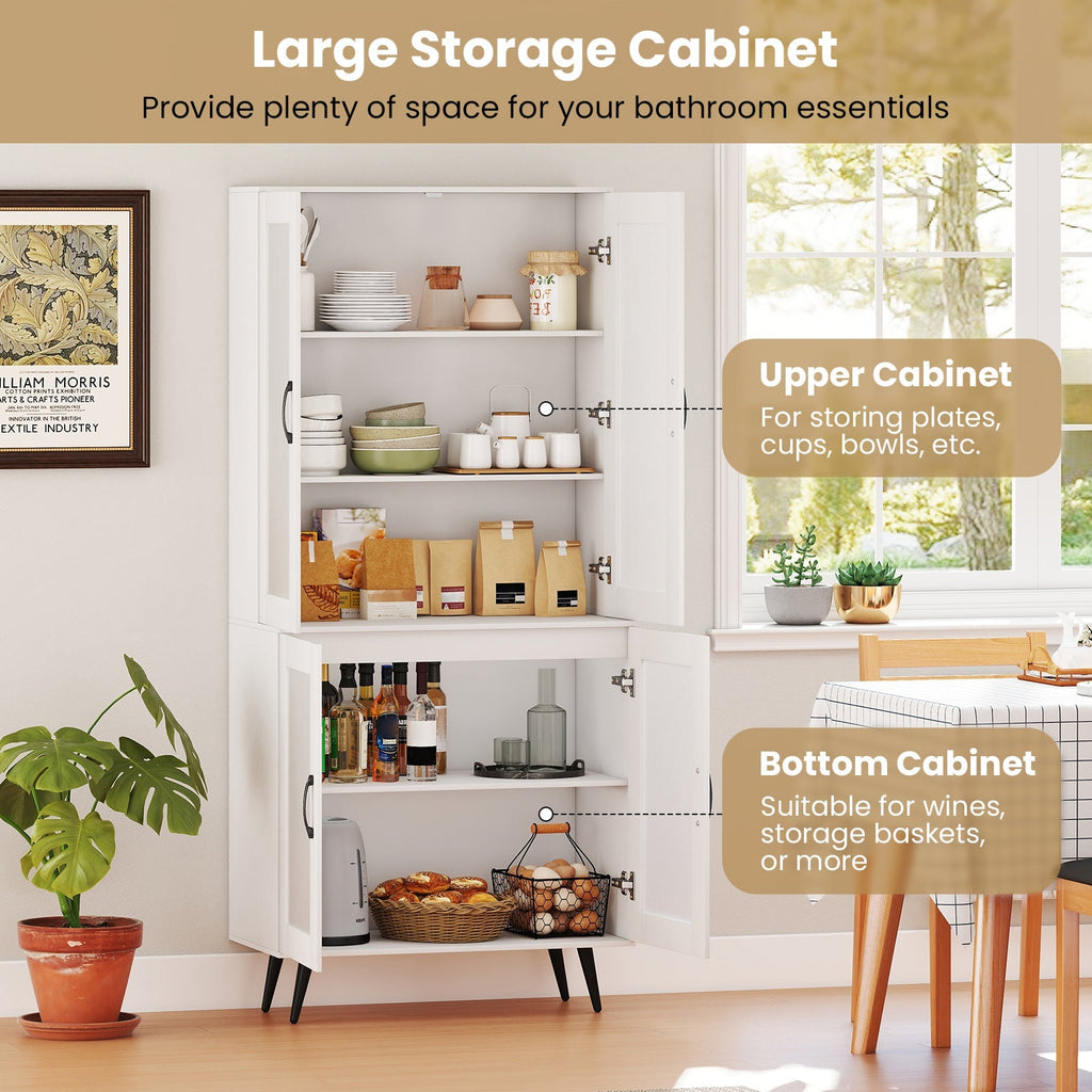 70.5 inch Tall Kitchen Pantry Cabinet Cupboard with 4 Transparent Doors