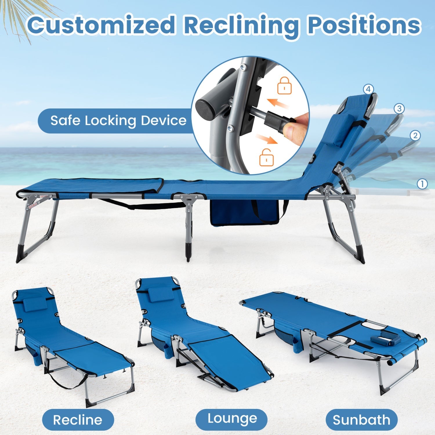 Tanning Chair with Face Arm Holes Portable Sunbathing Chair