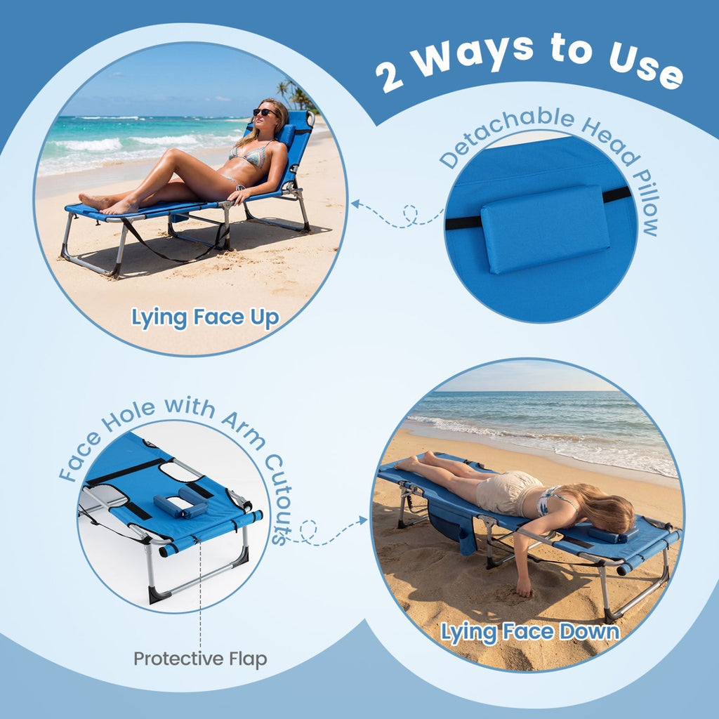 Tanning Chair with Face Arm Holes Portable Sunbathing Chair
