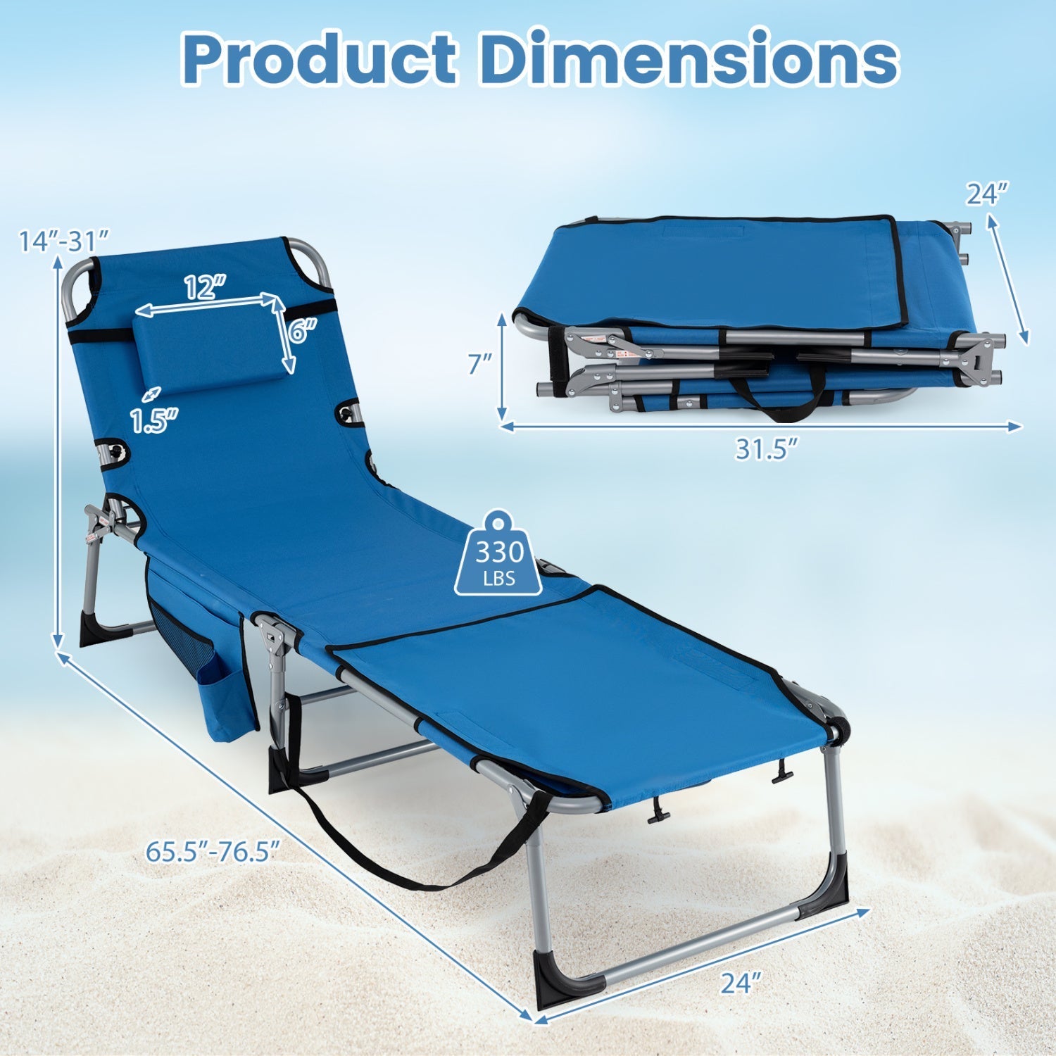 Tanning Chair with Face Arm Holes Portable Sunbathing Chair