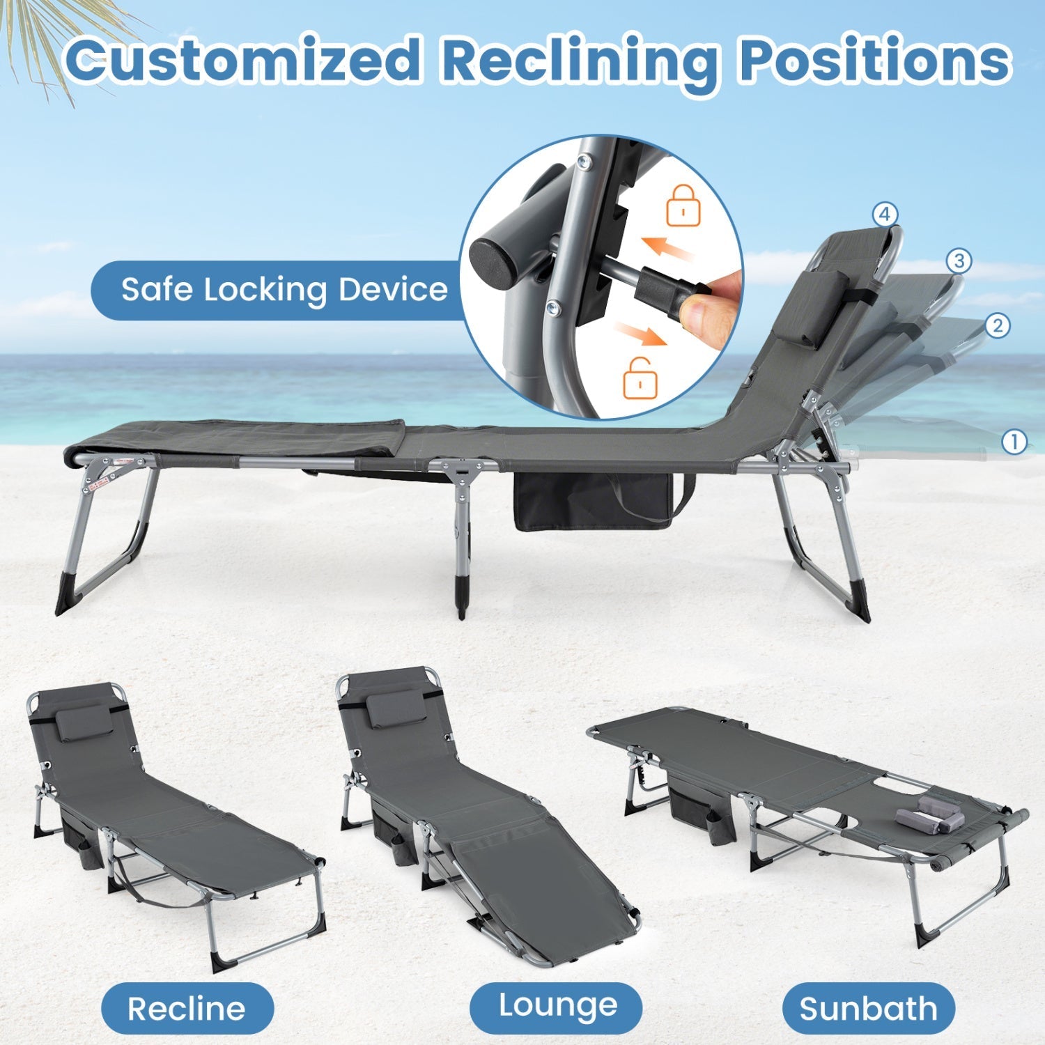 Tanning Chair with Face Arm Holes Portable Sunbathing Chair