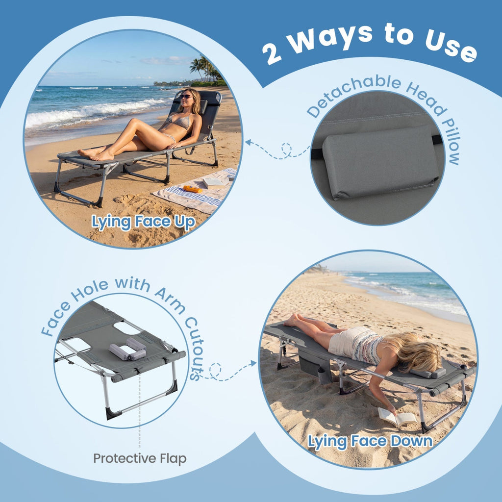 Tanning Chair with Face Arm Holes Portable Sunbathing Chair