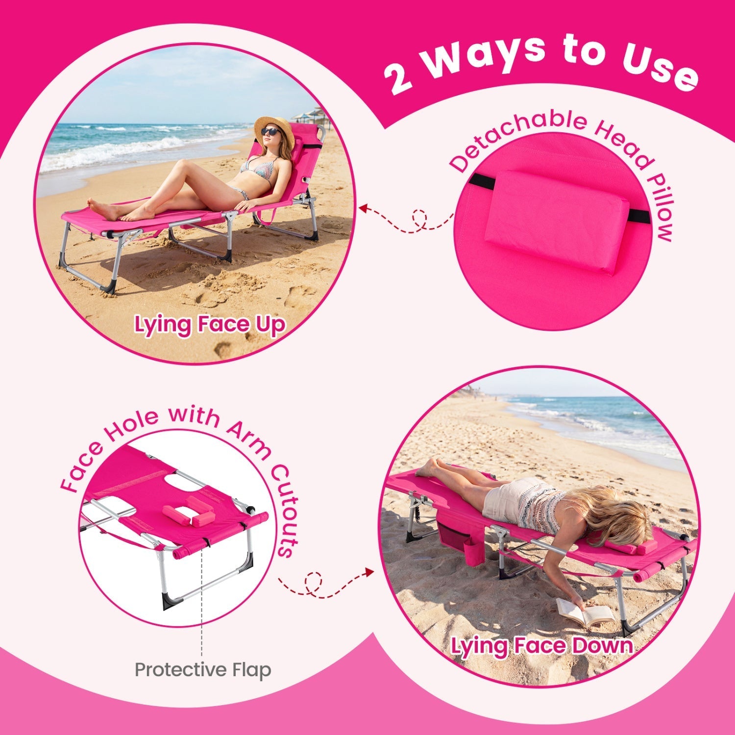 Tanning Chair with Face Arm Holes Portable Sunbathing Chair