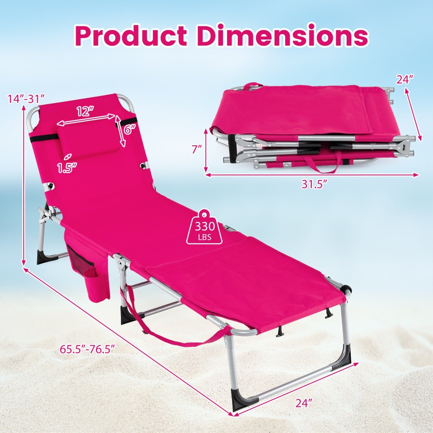 Tanning Chair with Face Arm Holes Portable Sunbathing Chair