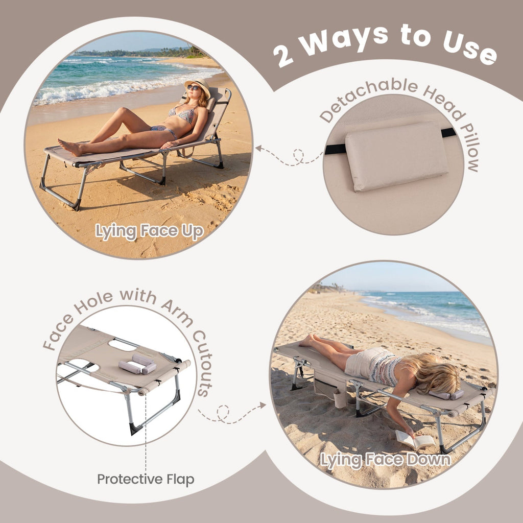 Tanning Chair with Face Arm Holes Portable Sunbathing Chair