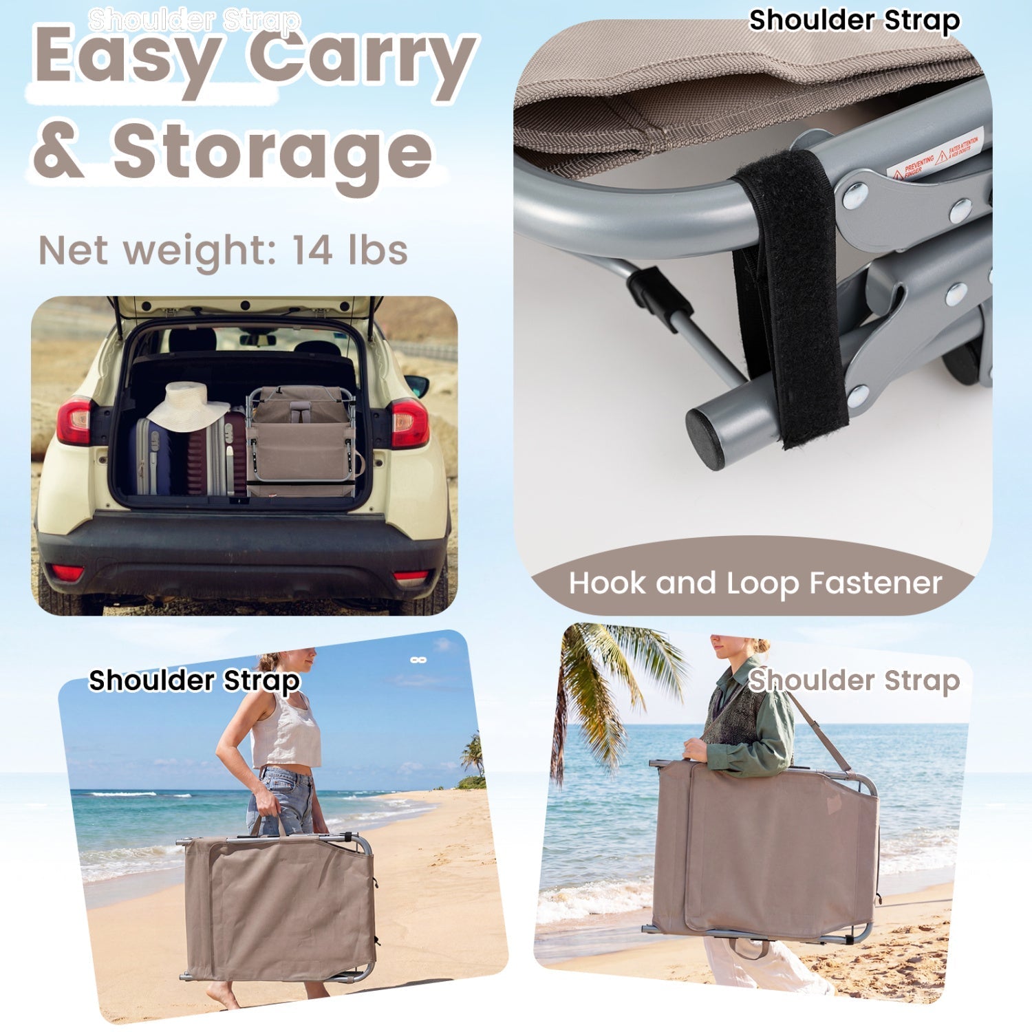 Tanning Chair with Face Arm Holes Portable Sunbathing Chair