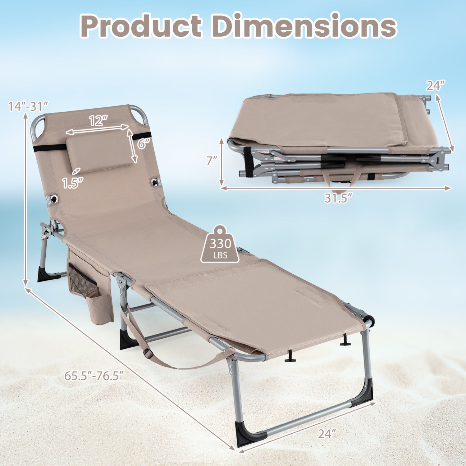 Tanning Chair with Face Arm Holes Portable Sunbathing Chair
