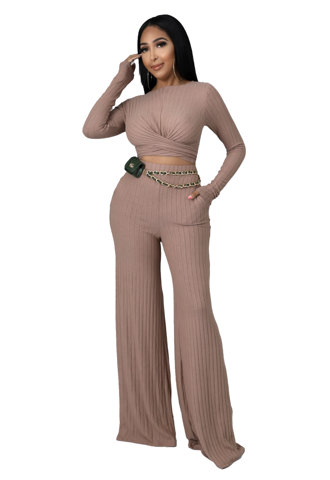 2 PC Taupe Ribbed Cropped Convertible Tie Set {Tall Girl Friendly}