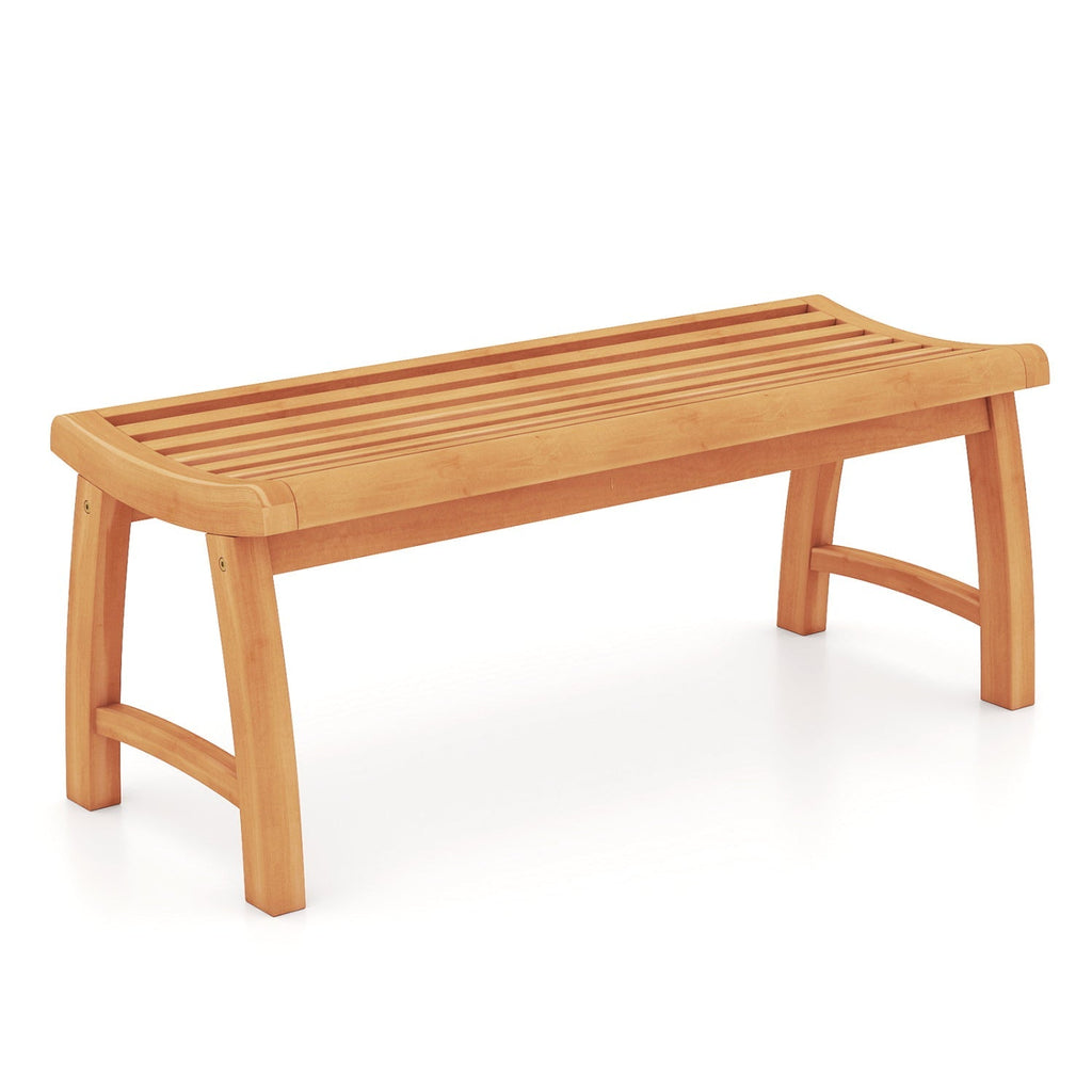 Teak Wood Outdoor Backless Bench with Contoured Slatted Seat