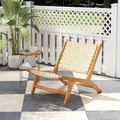 Teak Wood Patio Chair Armless with Webbing Seat and Backrest-Natural