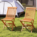 Teak Wood Patio Chairs Set of 2 with High Back and Slatted Seat