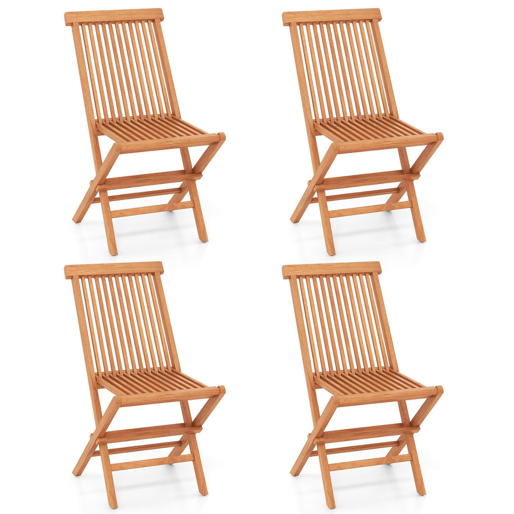 Teak Wood Patio Chairs Set of 2 with High Back and Slatted Seat