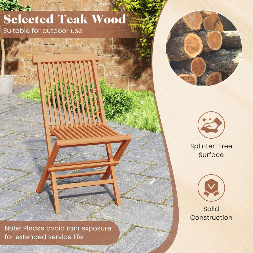 Teak Wood Patio Chairs Set of 2 with High Back and Slatted Seat