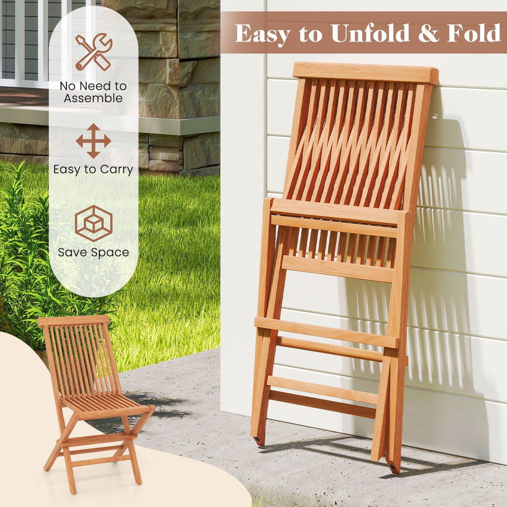 Teak Wood Patio Chairs Set of 2 with High Back and Slatted Seat
