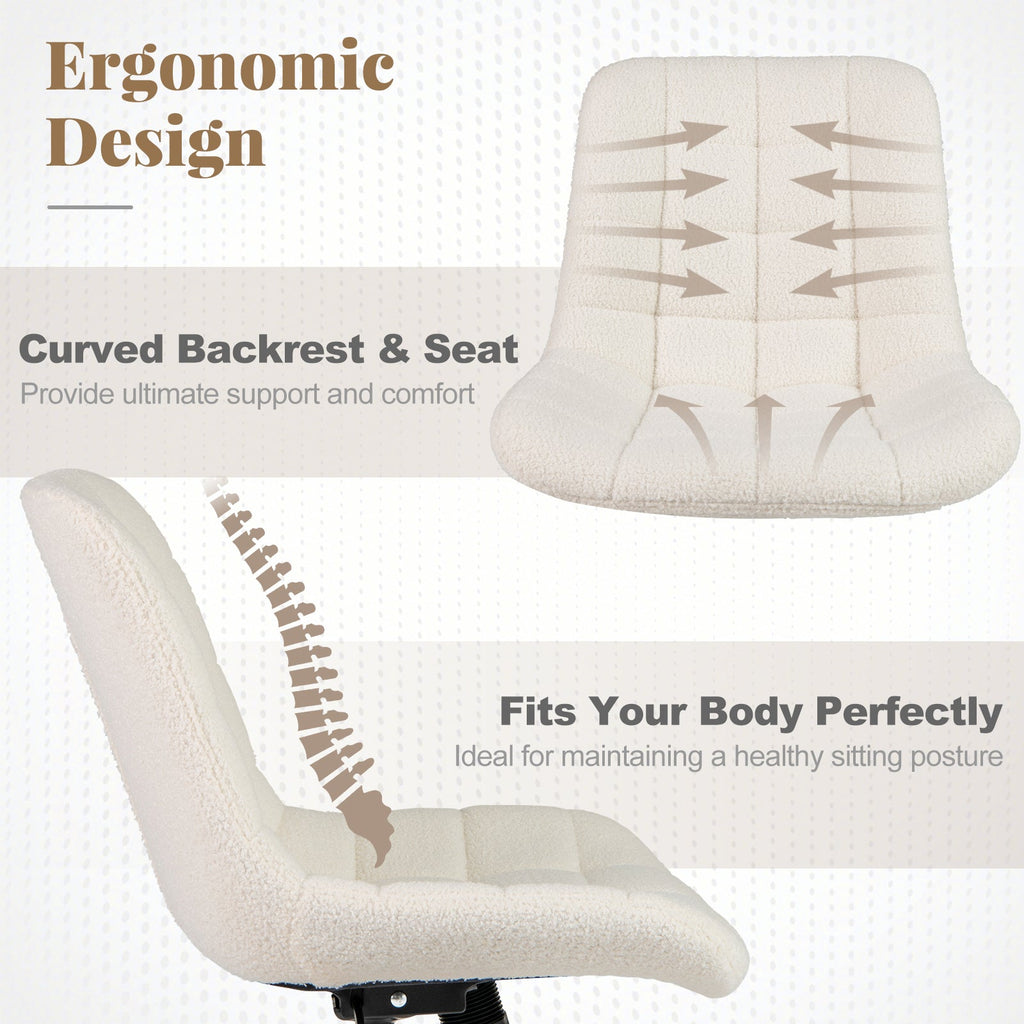 Teddy Fleece Armless Office Chair Makeup Vanity Chair-White